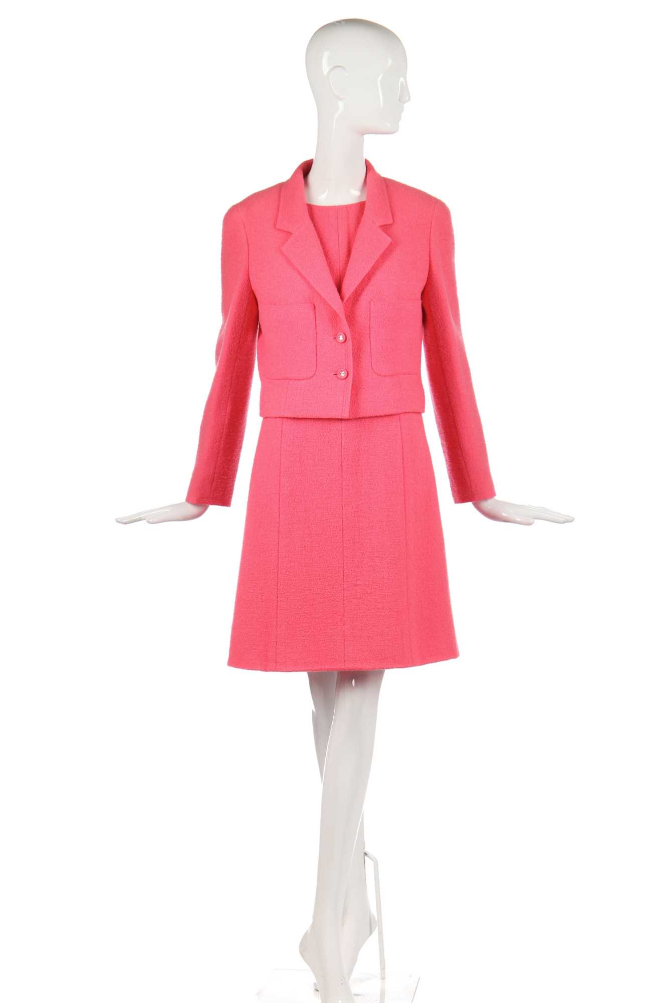 Lot 22 - A Chanel bubblegum-pink wool ensemble, Spring-Summer 1996