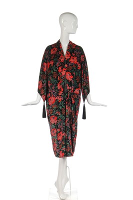 Lot 263 - A floral printed velvet evening coat, 1930s