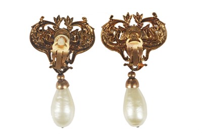Lot 35 - A pair of Chanel pearl drop filigree earrings, 1983
