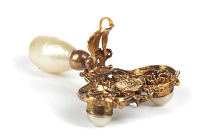 Lot 35 - A pair of Chanel pearl drop filigree earrings, 1983