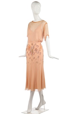 Lot 320 - Carole Mallory's Karl Lagerfeld for Chloé embellished pale peach chiffon ensemble, circa 1973