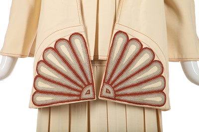 Lot 328 - A Bill Gibb embroidered ivory wool three-piece ensemble, circa 1974