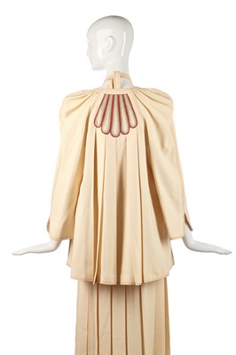 Lot 328 - A Bill Gibb embroidered ivory wool three-piece ensemble, circa 1974