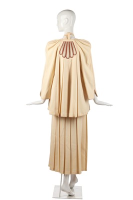 Lot 328 - A Bill Gibb embroidered ivory wool three-piece ensemble, circa 1974
