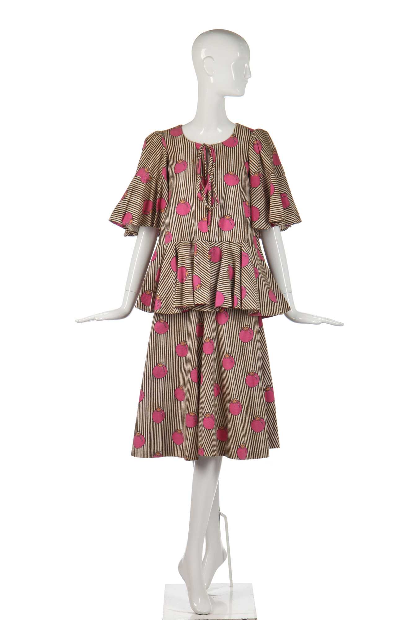 Lot 330 - A rare Biba tomato-printed brushed cotton ensemble, 1970s