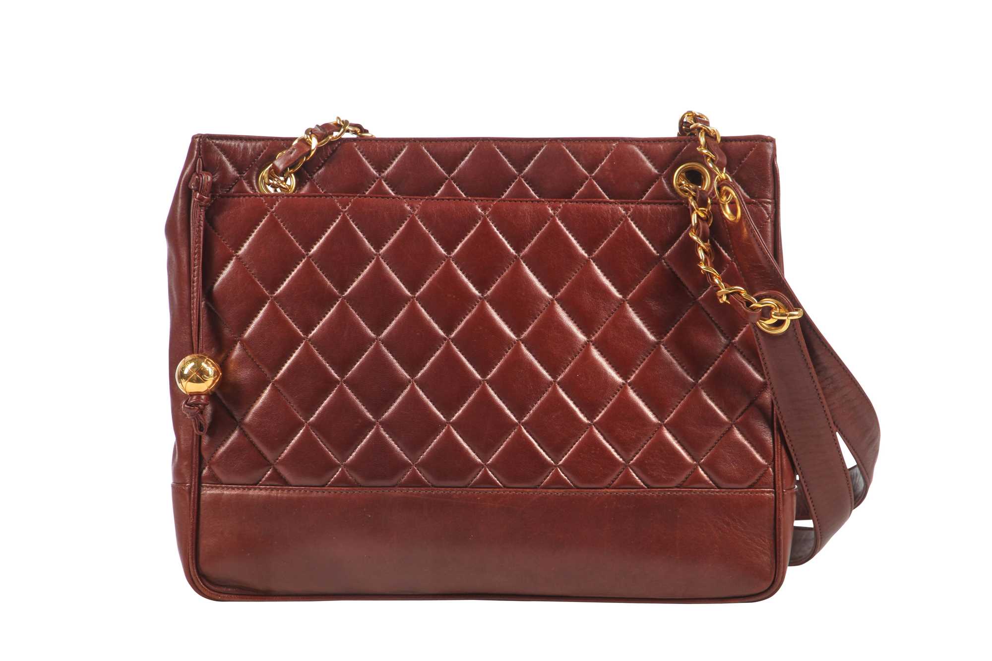 Lot 10 - A Chanel brown quilted lambskin leather bag, early 1990s