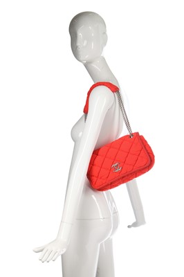 Lot 2 - A Chanel neon-orange jersey puffer-quilted flap bag, 2005-06