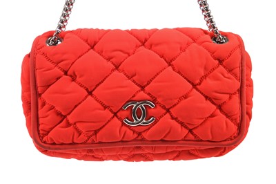 Lot 2 - A Chanel neon-orange jersey puffer-quilted flap bag, 2005-06