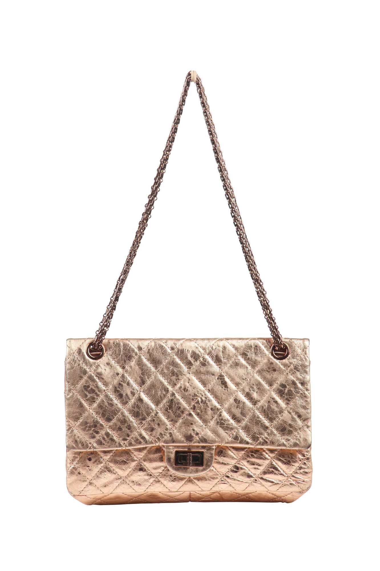 Lot 6 - A Chanel mottled rose-gold quilted leather 2.55 reissue double flap bag, 2006-08