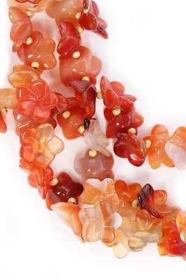 Lot 57 - A multi-strand agate necklace with 18kt gold...