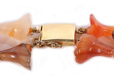 Lot 57 - A multi-strand agate necklace with 18kt gold...