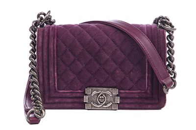 Lot 6 - A Chanel quilted purple velvet and leather small Boy bag, 2013-14