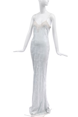 Lot 141 - A Dior by John Galliano pale duck-egg-blue damask satin bias-cut slip-dress, 'In a Boudoir Mood' collection,  Spring-Summer 1998