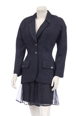 Lot 224 - A Thierry Mugler pinstriped culottes suit, Les Colonnes collection, Spring-Summer 1996