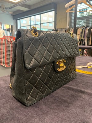 Lot 4 - A Chanel quilted navy lambskin leather jumbo flap bag, circa 1994-96