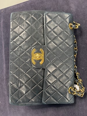 Lot 4 - A Chanel quilted navy lambskin leather jumbo flap bag, circa 1994-96