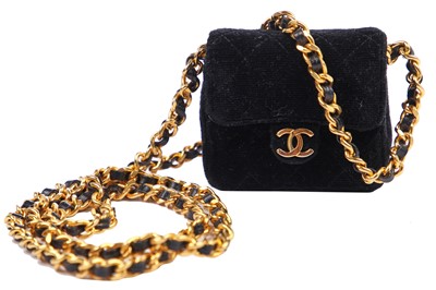 Lot 1 - A Chanel micro mini quilted velvet bag, 1980s-90s