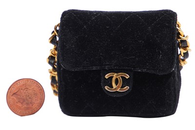 Lot 1 - A Chanel micro mini quilted velvet bag, 1980s-90s
