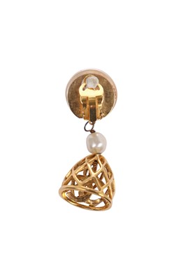 Lot 21 - A rare pair of Chanel 'birdcage' 'bell' clip-on earrings, circa 1990