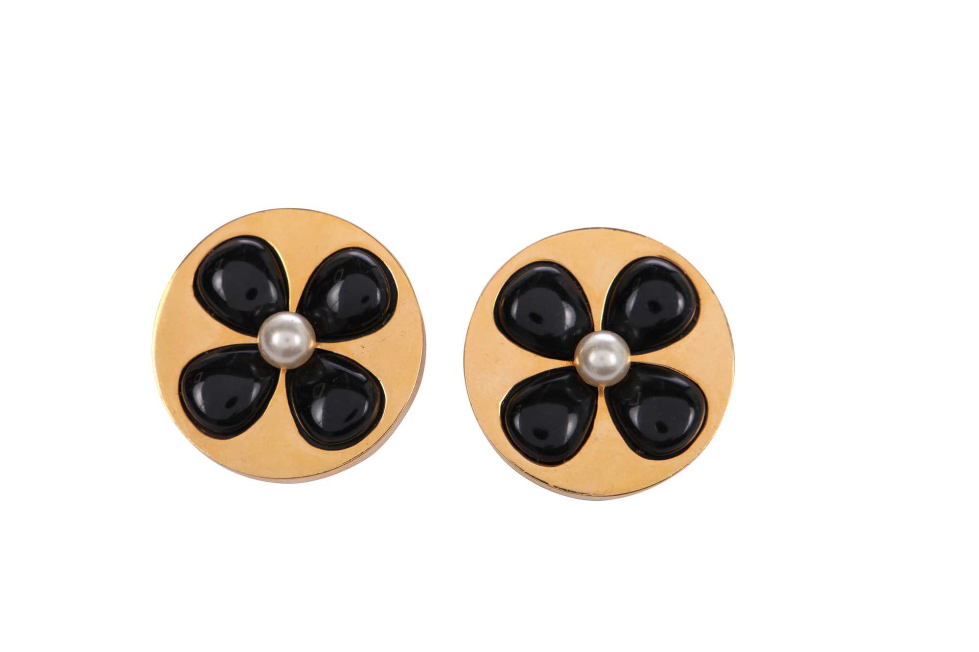 Lot 26 - A pair of Chanel large gilt metal circular clip-on earrings, 1984