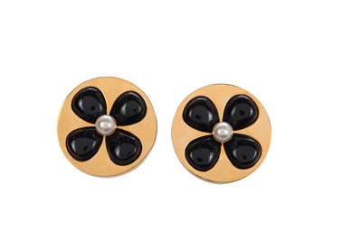 Lot 26 - A pair of Chanel large gilt metal circular clip-on earrings, 1984
