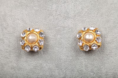 Lot 23 - A pair of Chanel gilt metal earrings with cut brilliants, circa 1990
