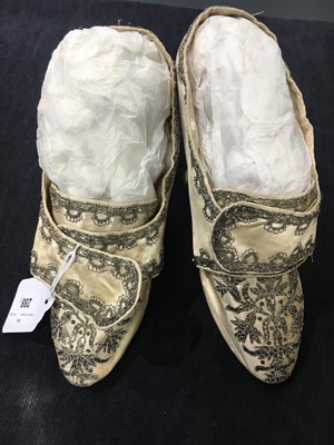Lot 288 - A pair of embroidered satin shoes, 1770-80