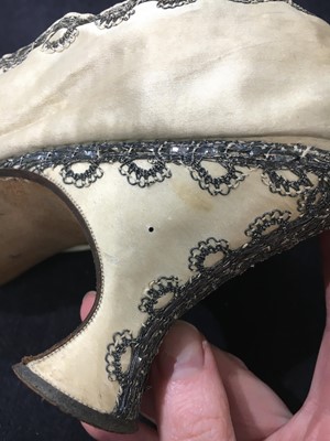 Lot 288 - A pair of embroidered satin shoes, 1770-80