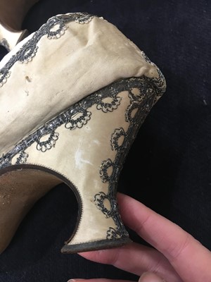 Lot 288 - A pair of embroidered satin shoes, 1770-80