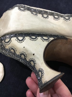 Lot 288 - A pair of embroidered satin shoes, 1770-80