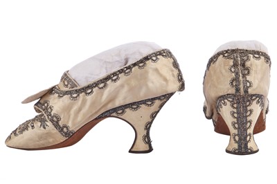 Lot 288 - A pair of embroidered satin shoes, 1770-80