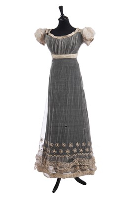 Lot 279 - An embroidered tulle bridal or evening gown, circa 1825