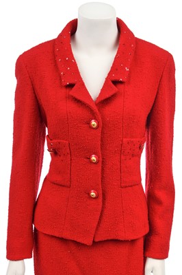 Lot 17 - A Chanel cherry-red bouclé wool suit, Autumn-Winter 1993-94