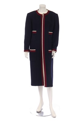 Lot 38 - A Chanel navy wool coat, 1980s