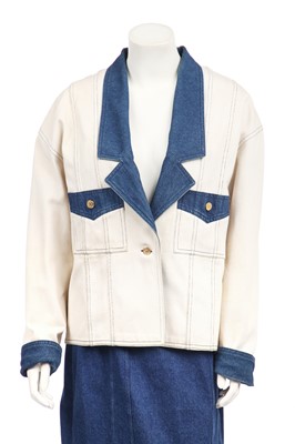 Lot 34 - A Chanel two-tone cotton-denim suit, 1980s
