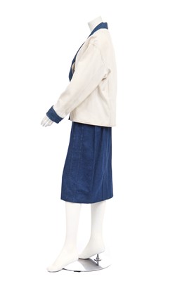Lot 34 - A Chanel two-tone cotton-denim suit, 1980s