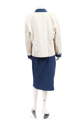 Lot 34 - A Chanel two-tone cotton-denim suit, 1980s
