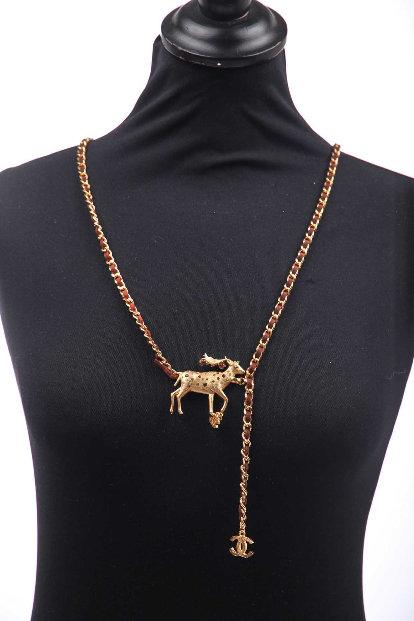 Lot 11 - A Chanel gilt metal woven brown suede chain necklace/belt, Autumn-Winter 2001-02