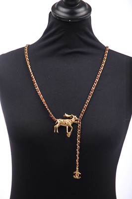 Lot 11 - A Chanel gilt metal woven brown suede chain necklace/belt, Autumn-Winter 2001-02