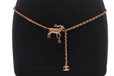 Lot 11 - A Chanel gilt metal woven brown suede chain necklace/belt, Autumn-Winter 2001-02