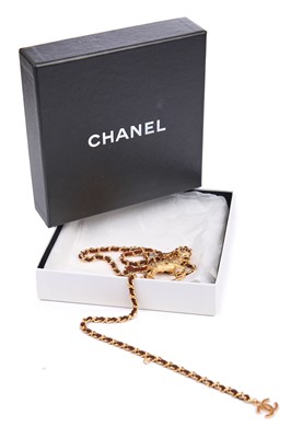 Lot 11 - A Chanel gilt metal woven brown suede chain necklace/belt, Autumn-Winter 2001-02