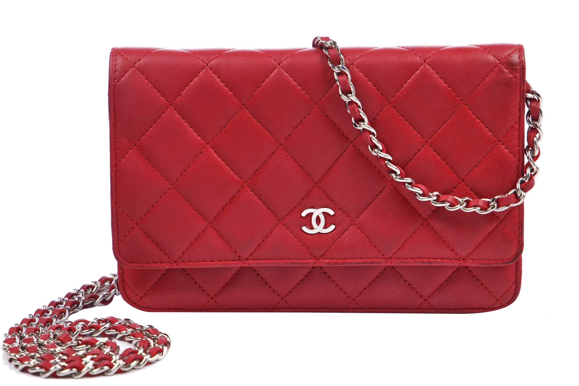 Lot 4 - A Chanel quilted red lambskin leather WOC, 2014