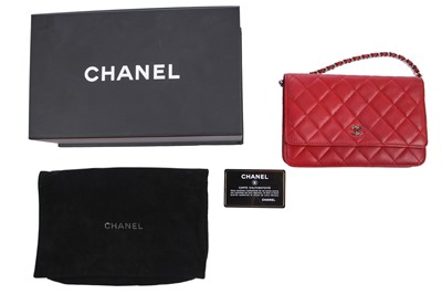 Lot 4 - A Chanel quilted red lambskin leather WOC, 2014