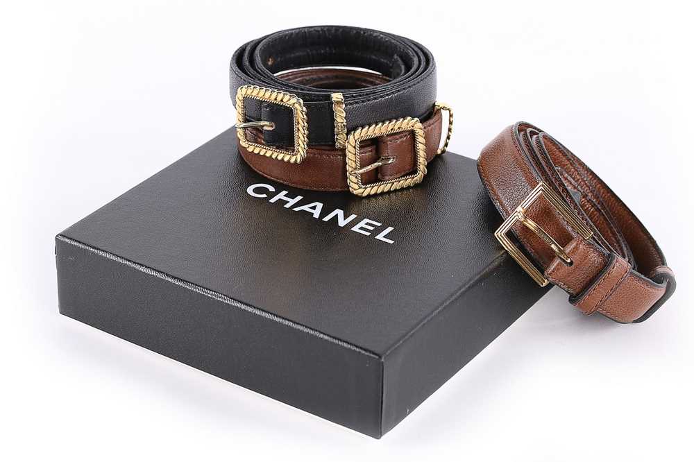 Lot 25 - Three Chanel leather belts, 1980s, stamped,...