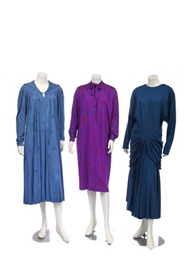 Lot 267 - A group of clothing in shades of purple, black and blue, 1970s-early 1980s