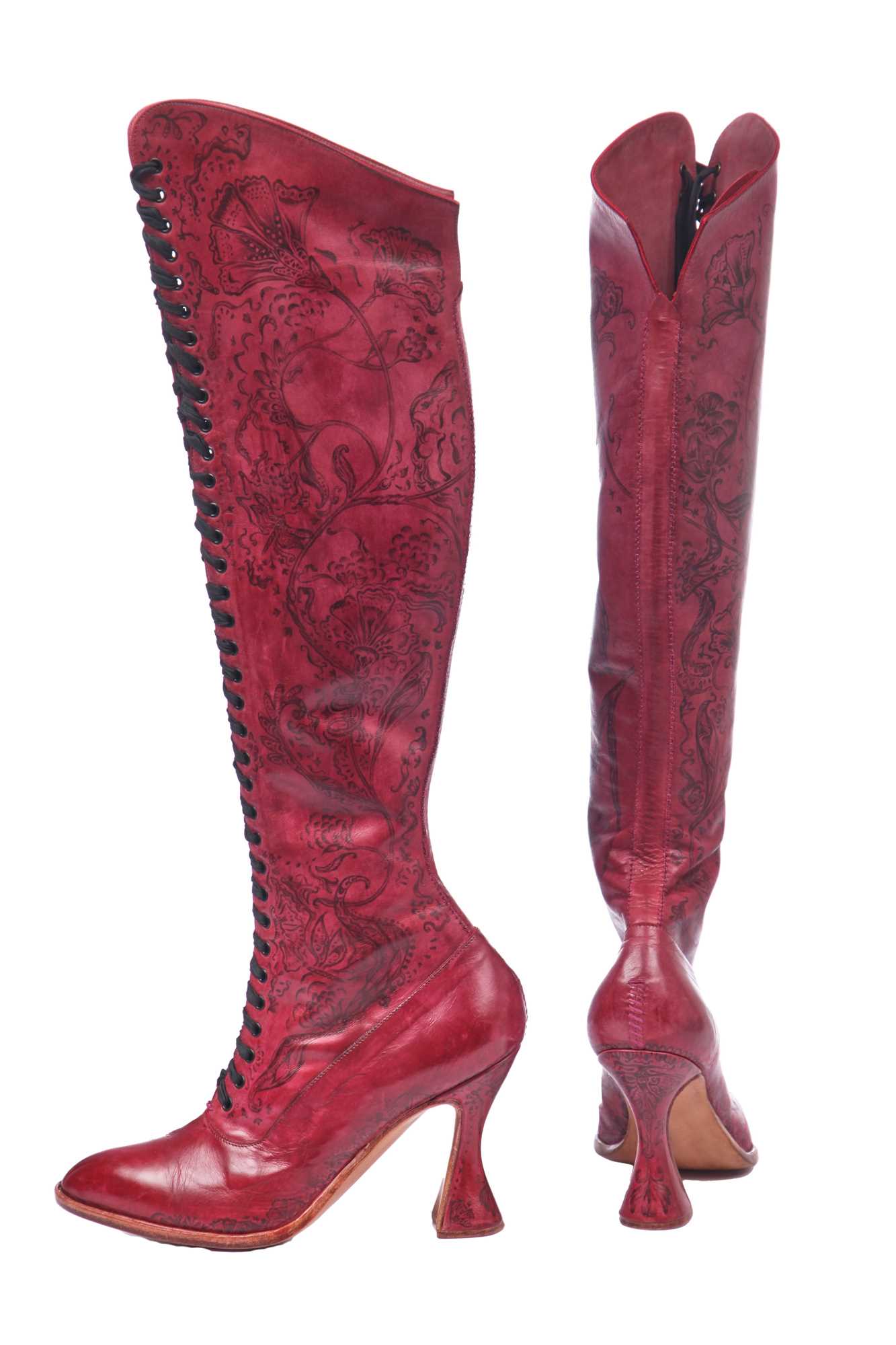 Lot 88 - A pair of Caroline Groves painted handmade boots, modern