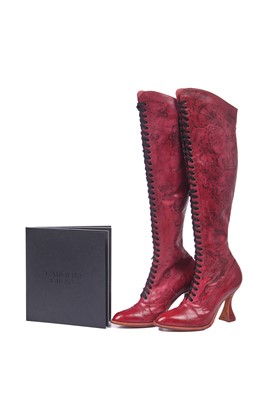 Lot 88 - A pair of Caroline Groves painted handmade boots, modern