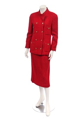 Lot 32 - A Chanel red bouclé wool suit, Autumn-Winter 1983-84
