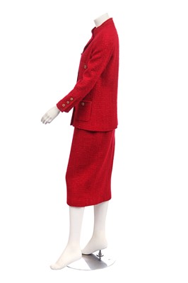 Lot 32 - A Chanel red bouclé wool suit, Autumn-Winter 1983-84