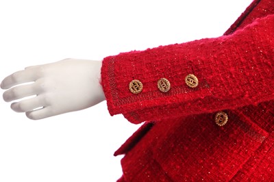 Lot 32 - A Chanel red bouclé wool suit, Autumn-Winter 1983-84